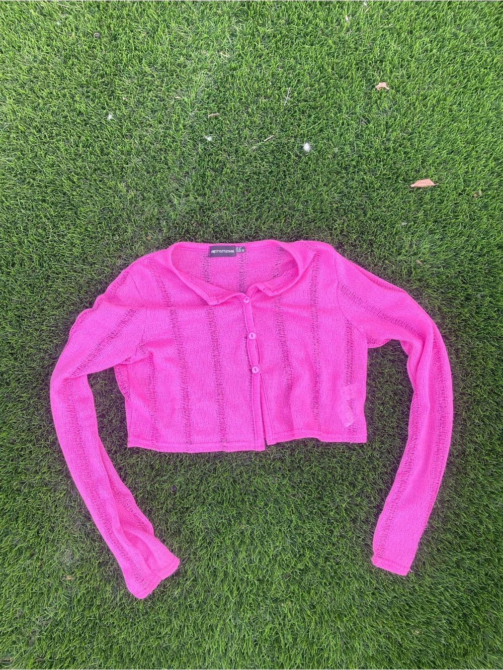 PrettyLittleThing Hot Pink Sheer Knit Cropped Cardigan